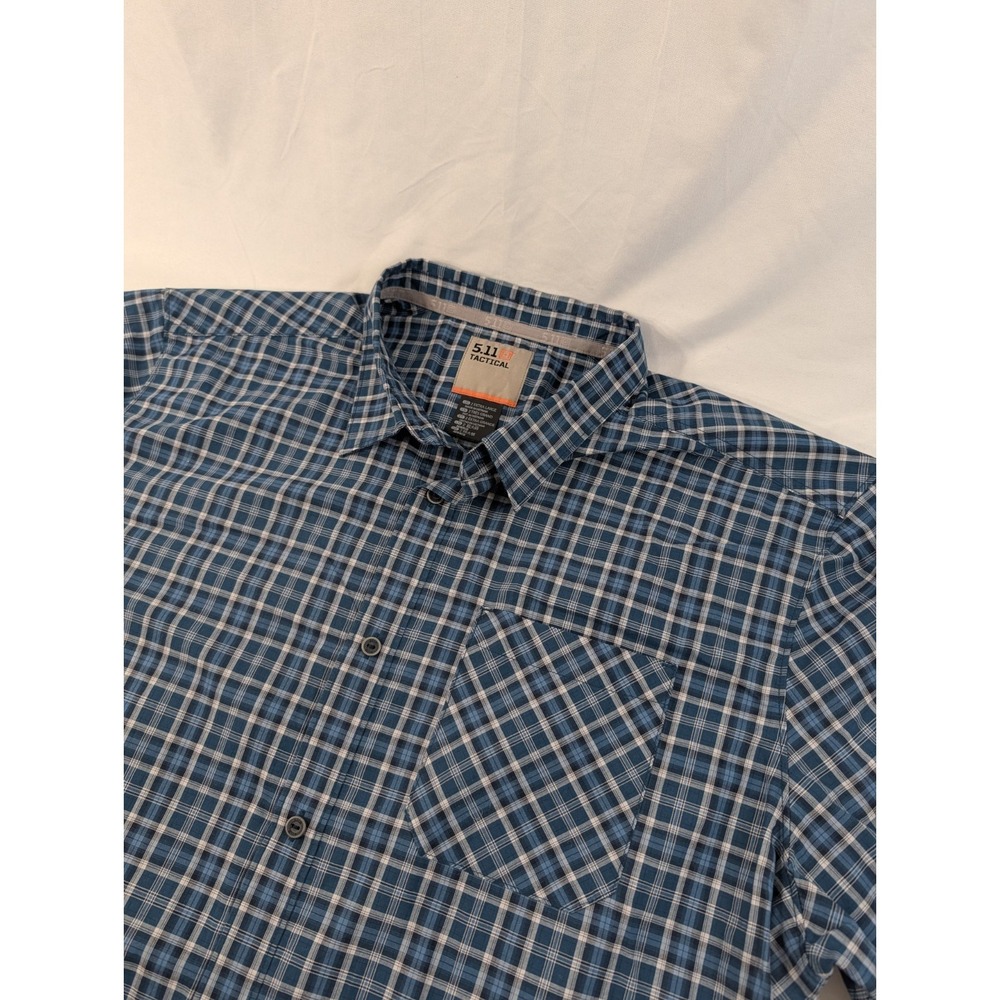 5.11 Tactical series shirt Blue Plaid Snap Up‎ Buttons Men's 2XL  Short Sleeve